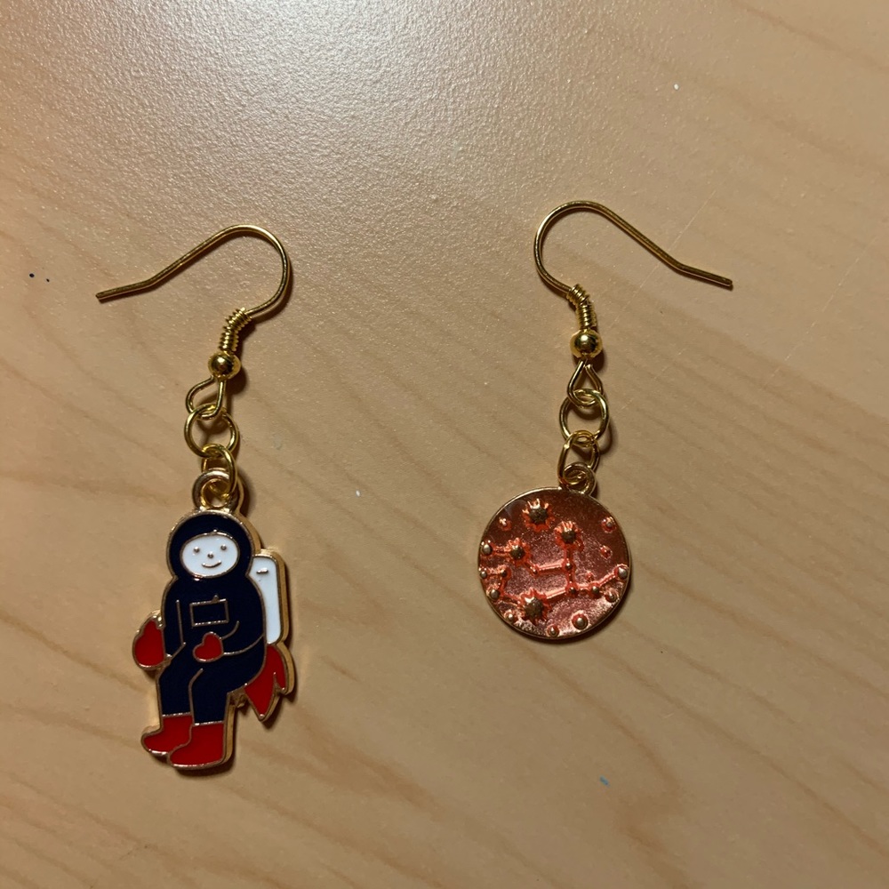 Handmade space earrings. Gold plated hooks.